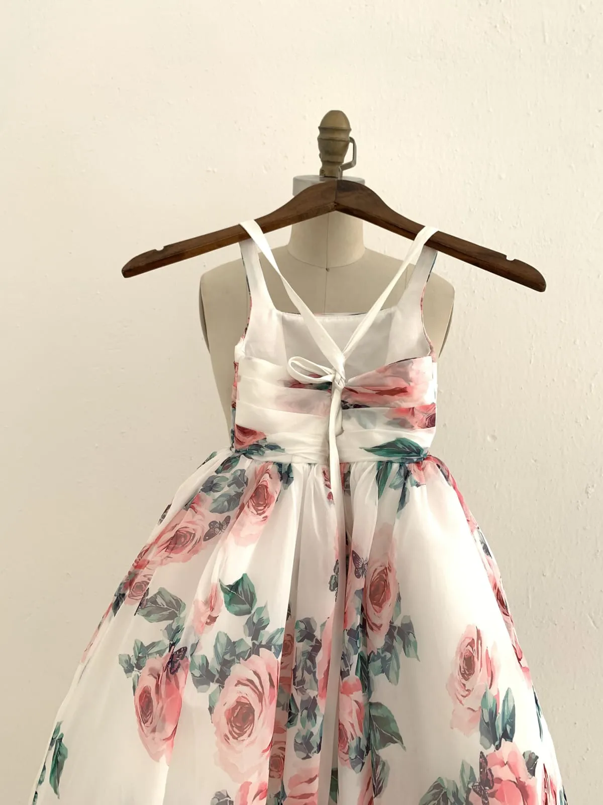 Floral Print Chiffon Straps Wedding Flower Girl Dress Kids Formal Dress