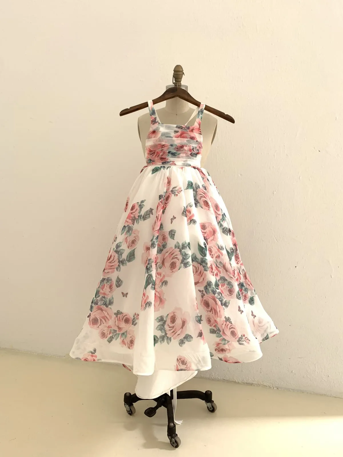 Floral Print Chiffon Straps Wedding Flower Girl Dress Kids Formal Dress