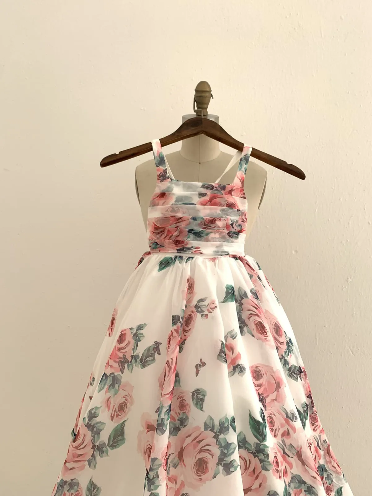 Floral Print Chiffon Straps Wedding Flower Girl Dress Kids Formal Dress