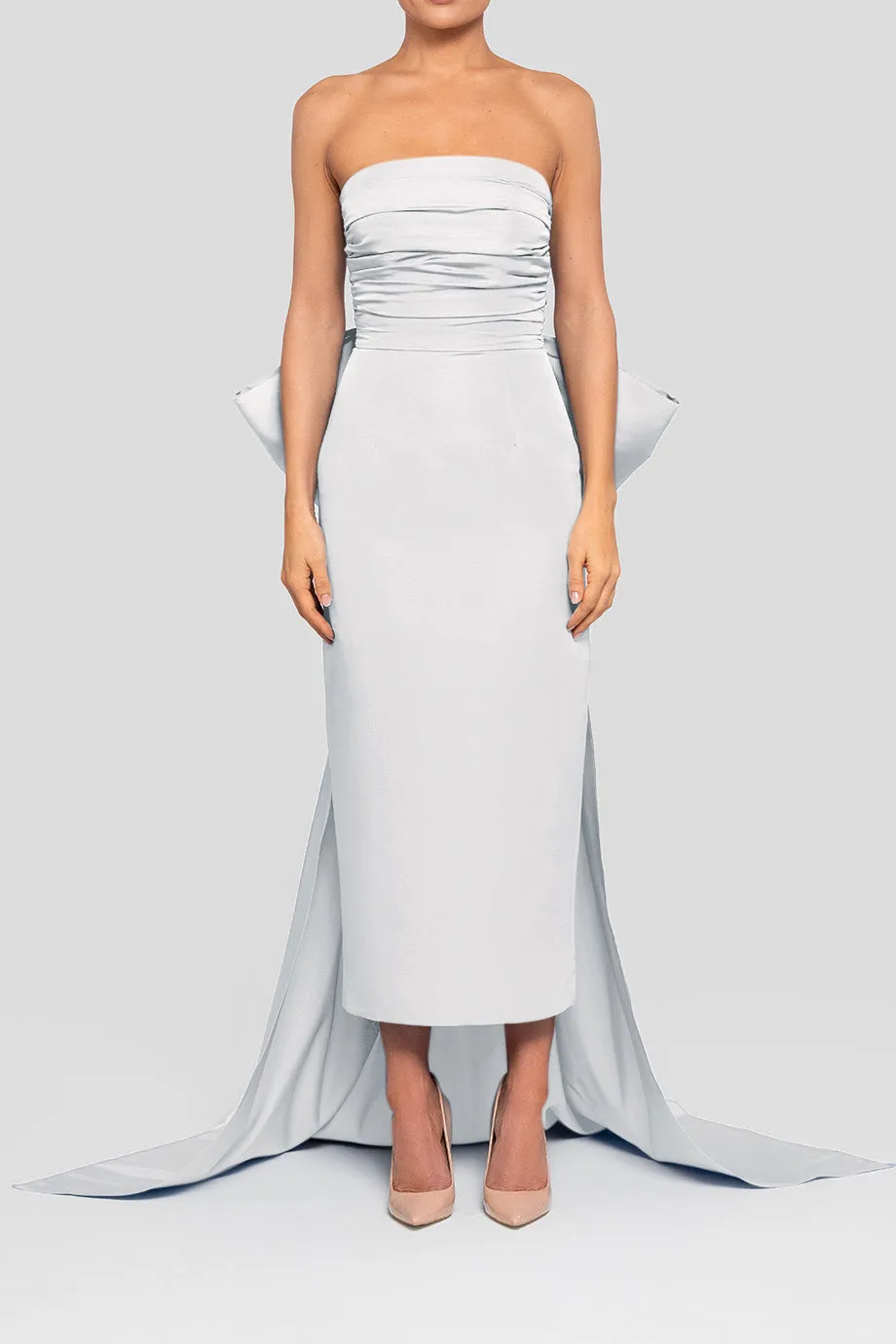 Florence Silk Faille Midi Dress with Removable Train