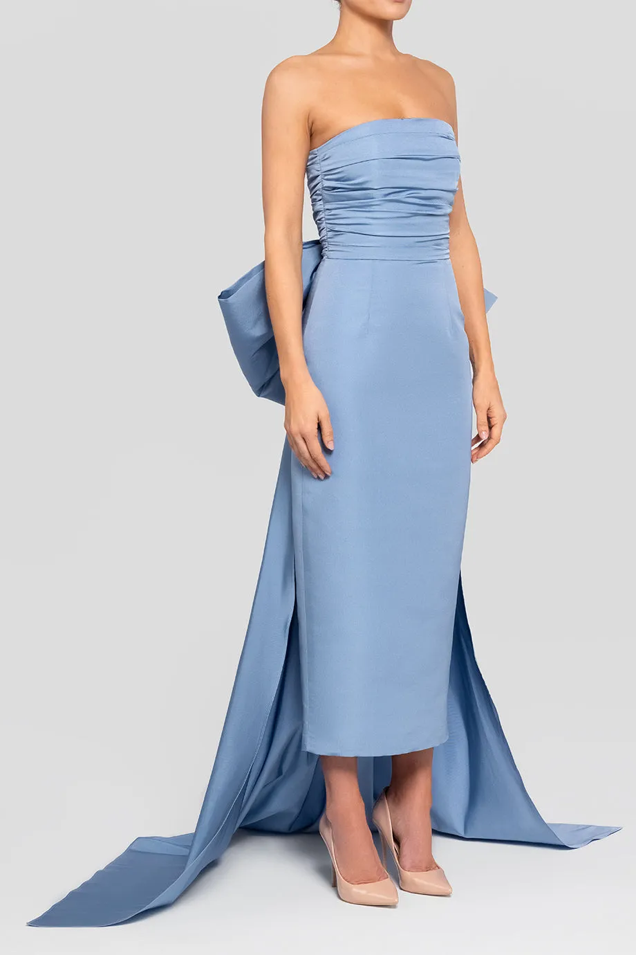 Florence Silk Faille Midi Dress with Removable Train