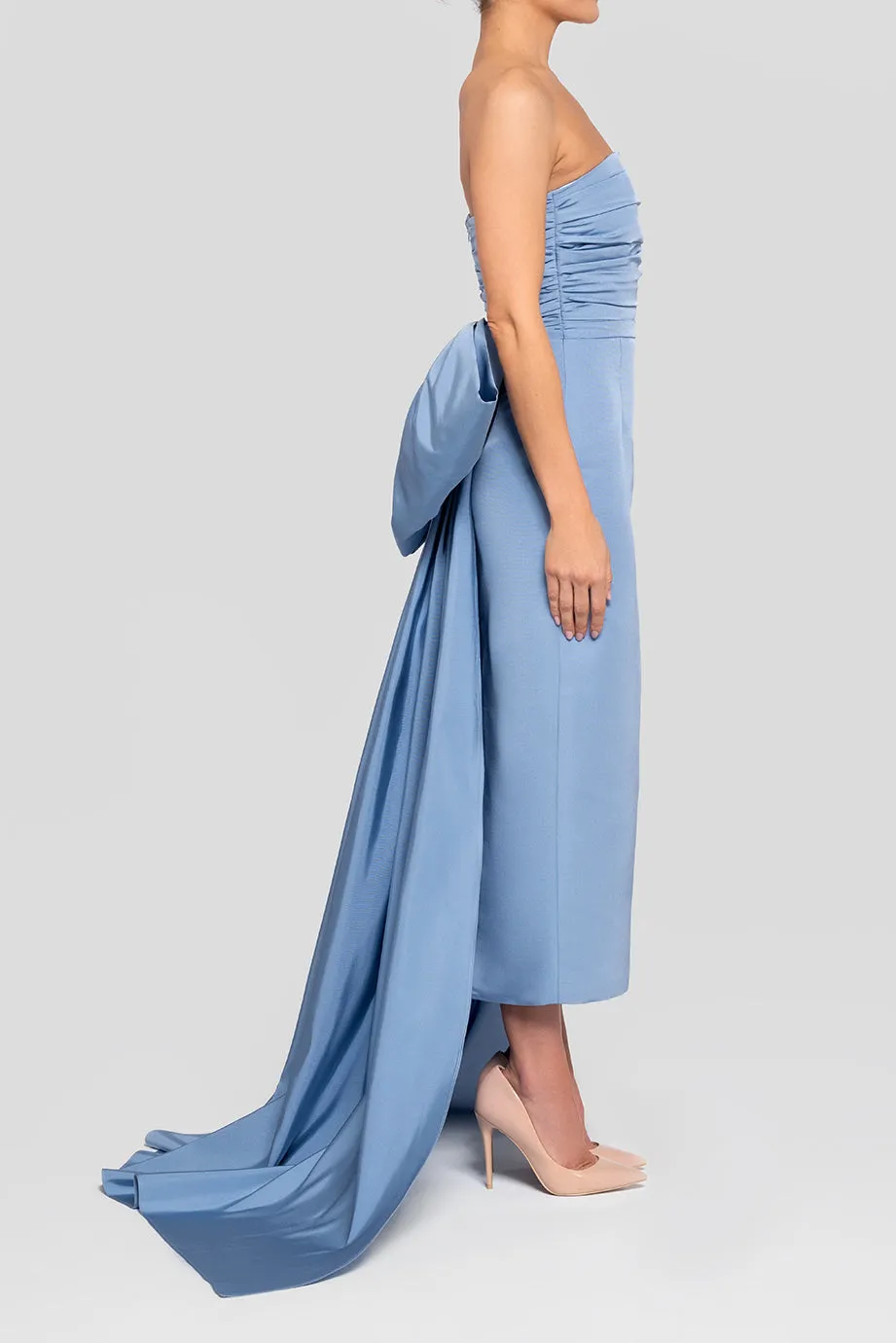 Florence Silk Faille Midi Dress with Removable Train