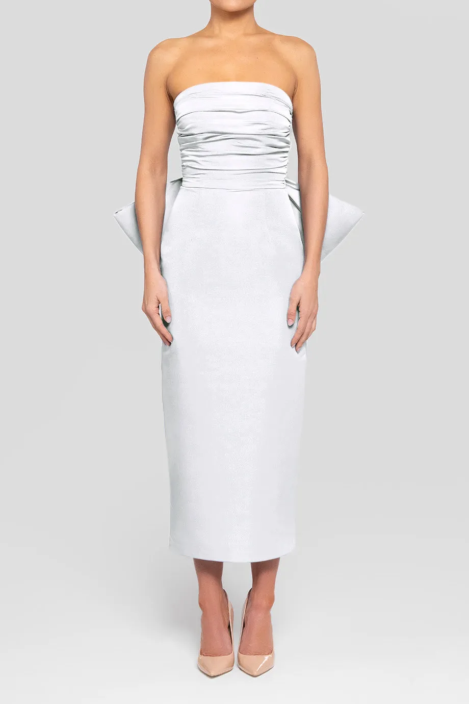 Florence Silk Faille Midi Dress with Removable Train