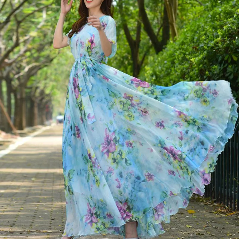 Flowers Print Holiday Plus size Floral Chiffon Dresses