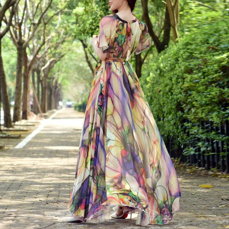 Flowers Print Holiday Plus size Floral Chiffon Dresses