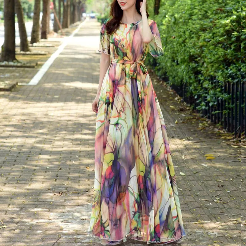 Flowers Print Holiday Plus size Floral Chiffon Dresses