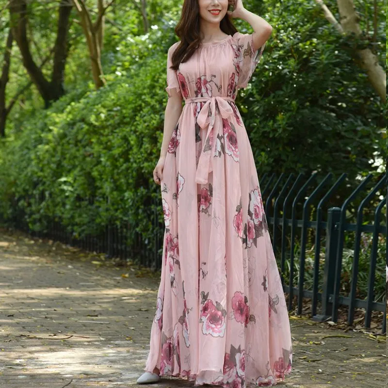 Flowers Print Holiday Plus size Floral Chiffon Dresses