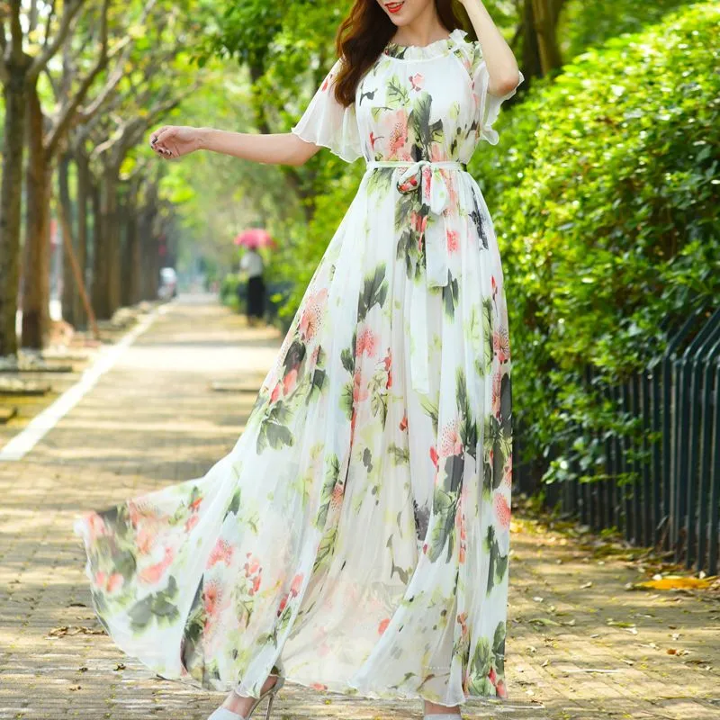 Flowers Print Holiday Plus size Floral Chiffon Dresses