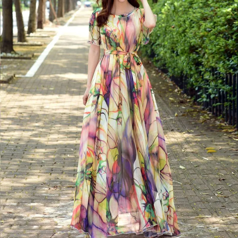 Flowers Print Holiday Plus size Floral Chiffon Dresses