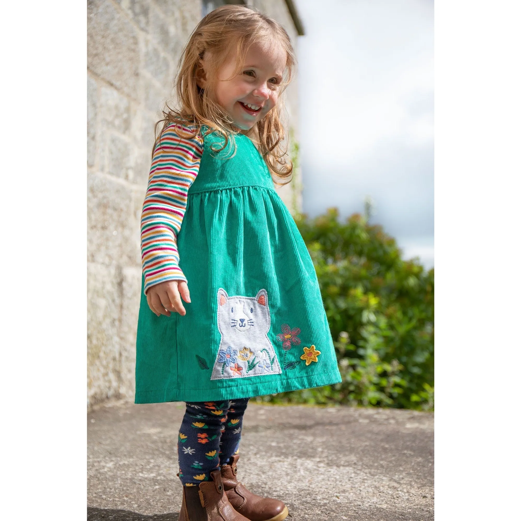 Frugi Lily Cord Infant Dress Iguana Cat