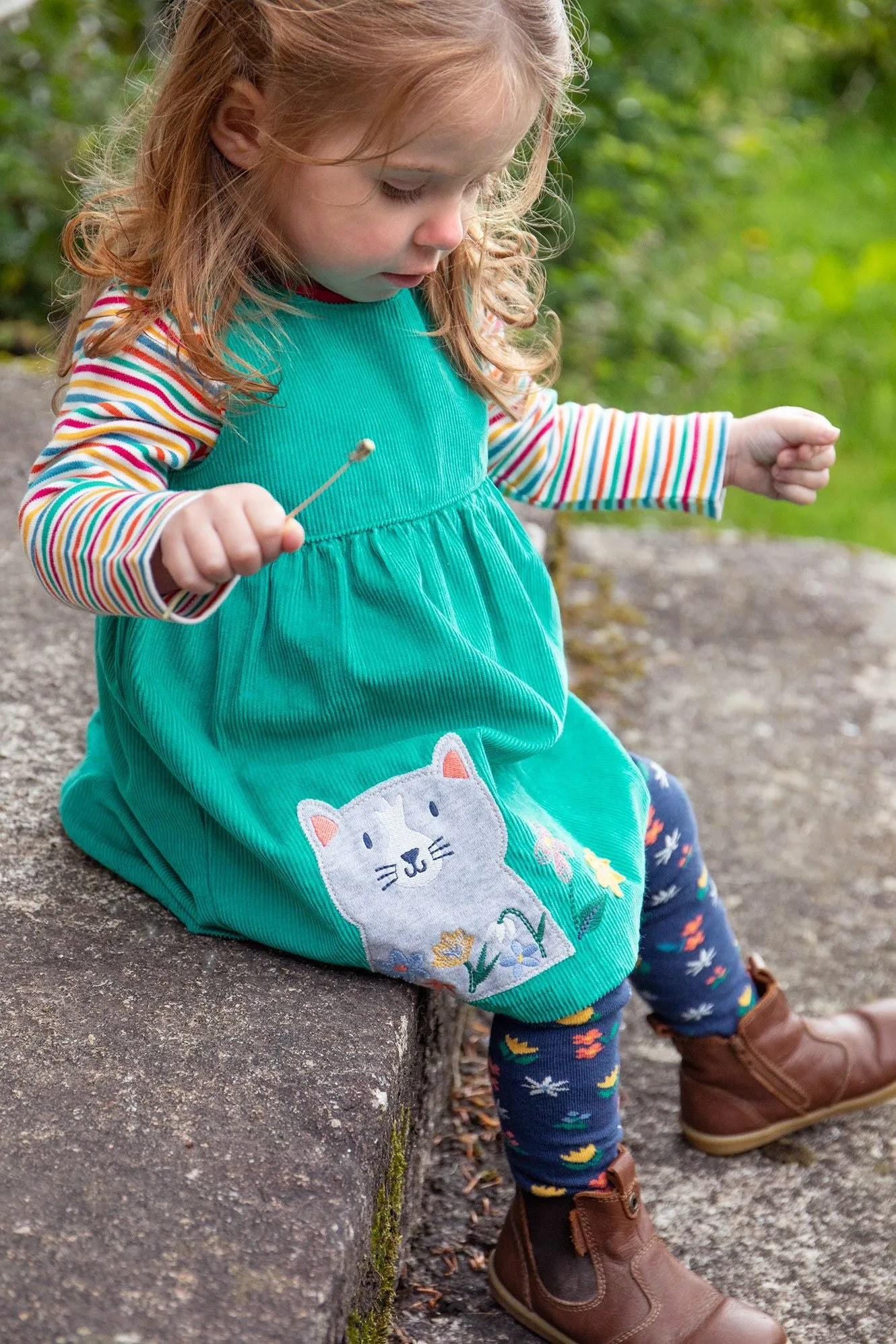 Frugi Lily Cord Infant Dress Iguana Cat