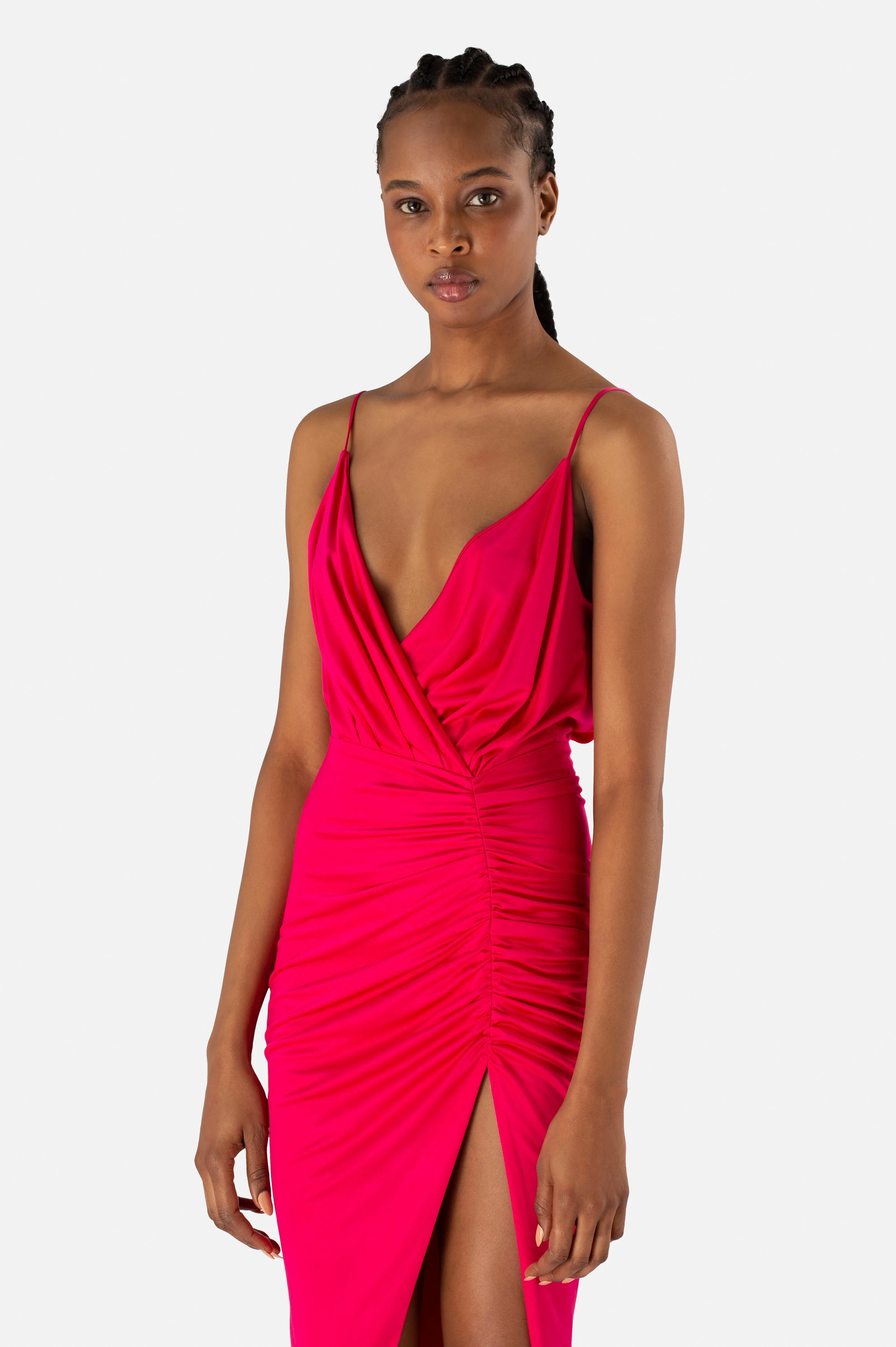 Geranium Jersey Ruched Split Dress