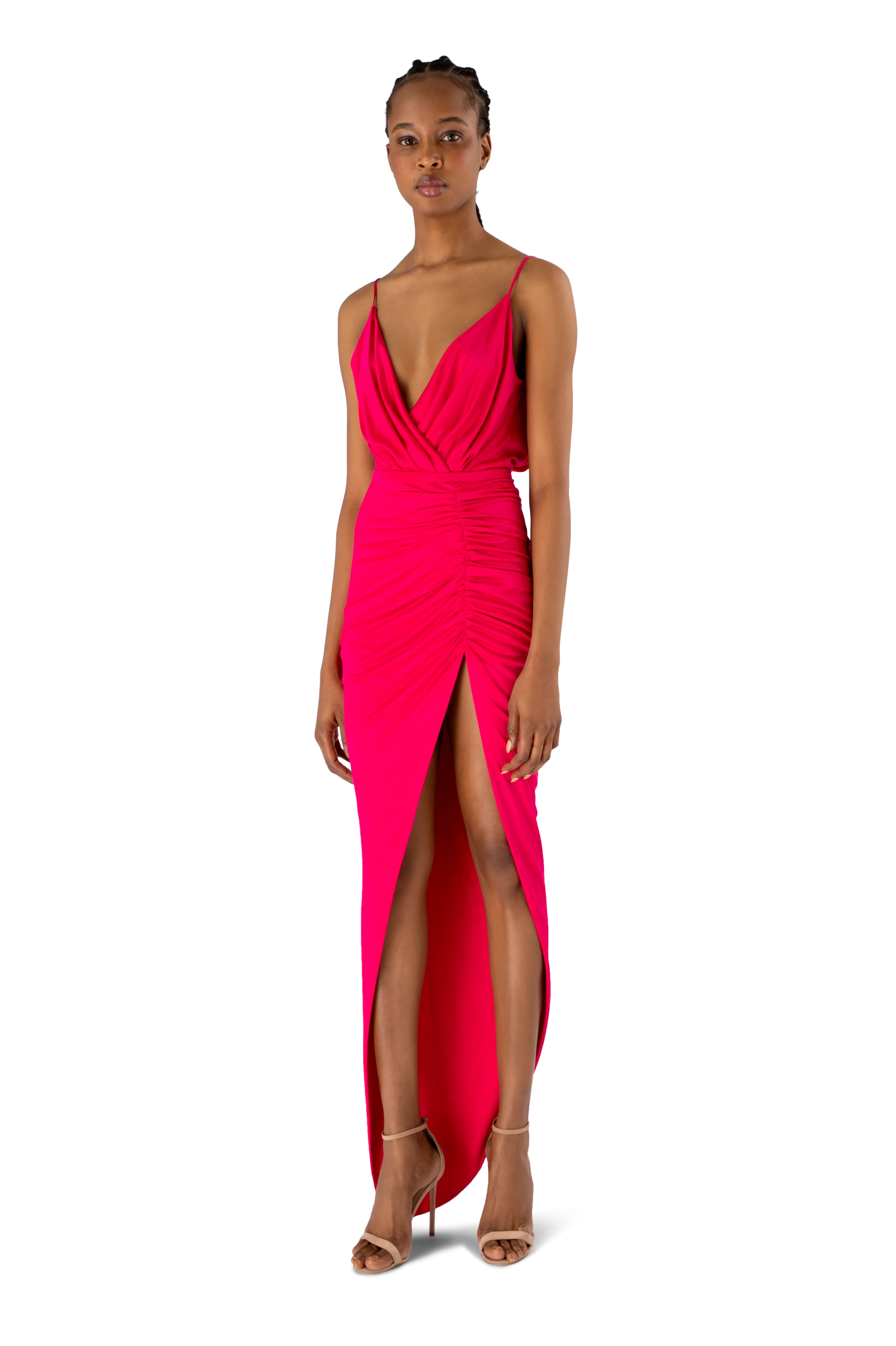 Geranium Jersey Ruched Split Dress