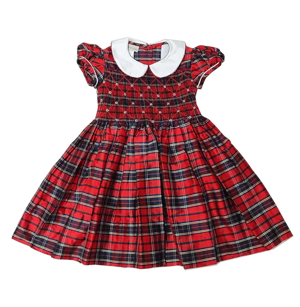 Girl's Silk Smocked Plaid Dress