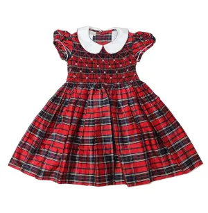 Girl's Silk Smocked Plaid Dress