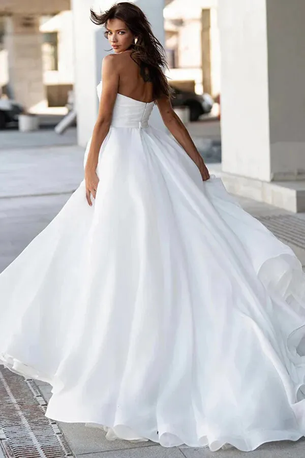 Glamorous Satin A-line Sweetheart Modest Wedding Dresses With Pearls, MW1024
