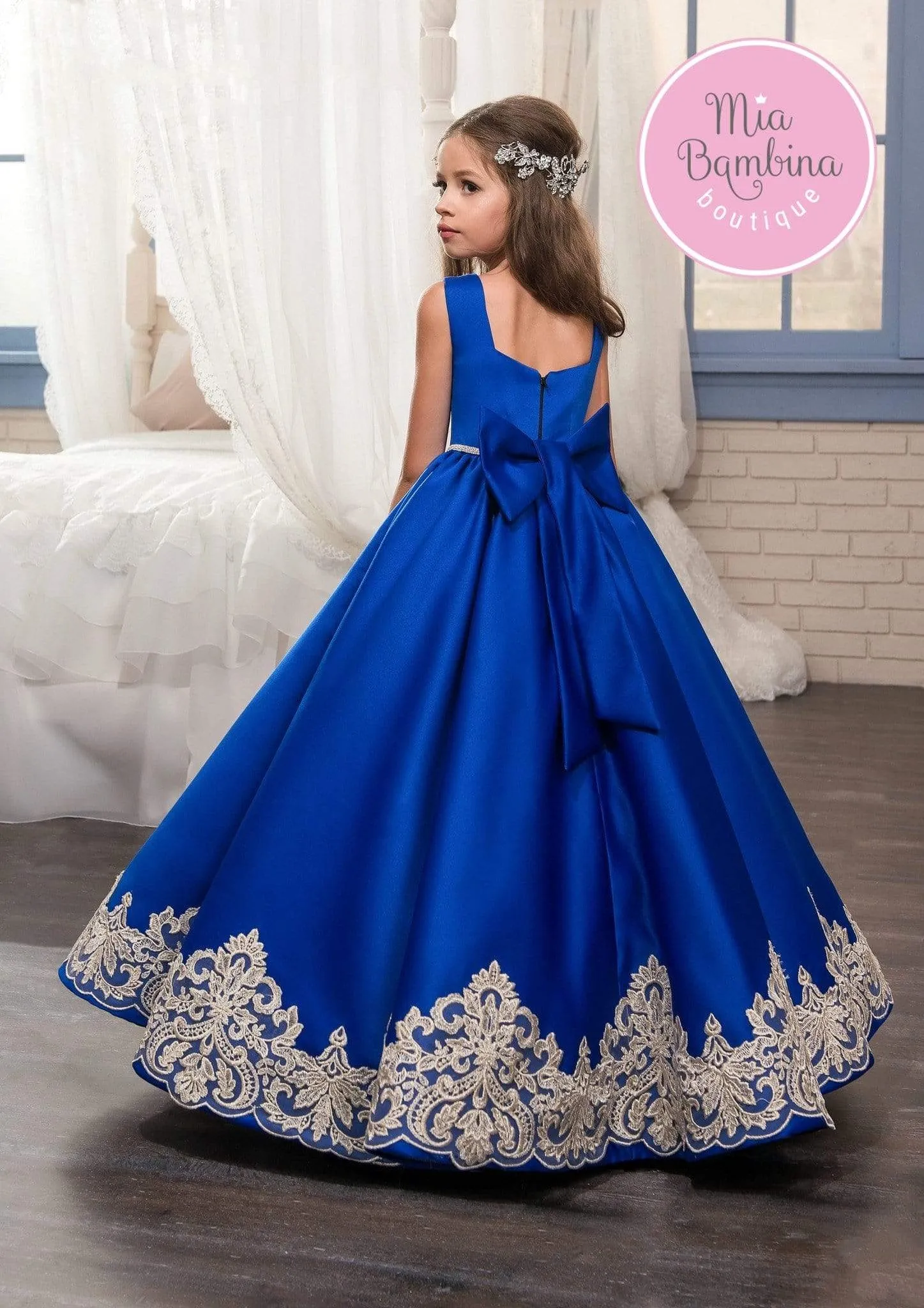 Glendale Royal Blue dress with Gold Lace
