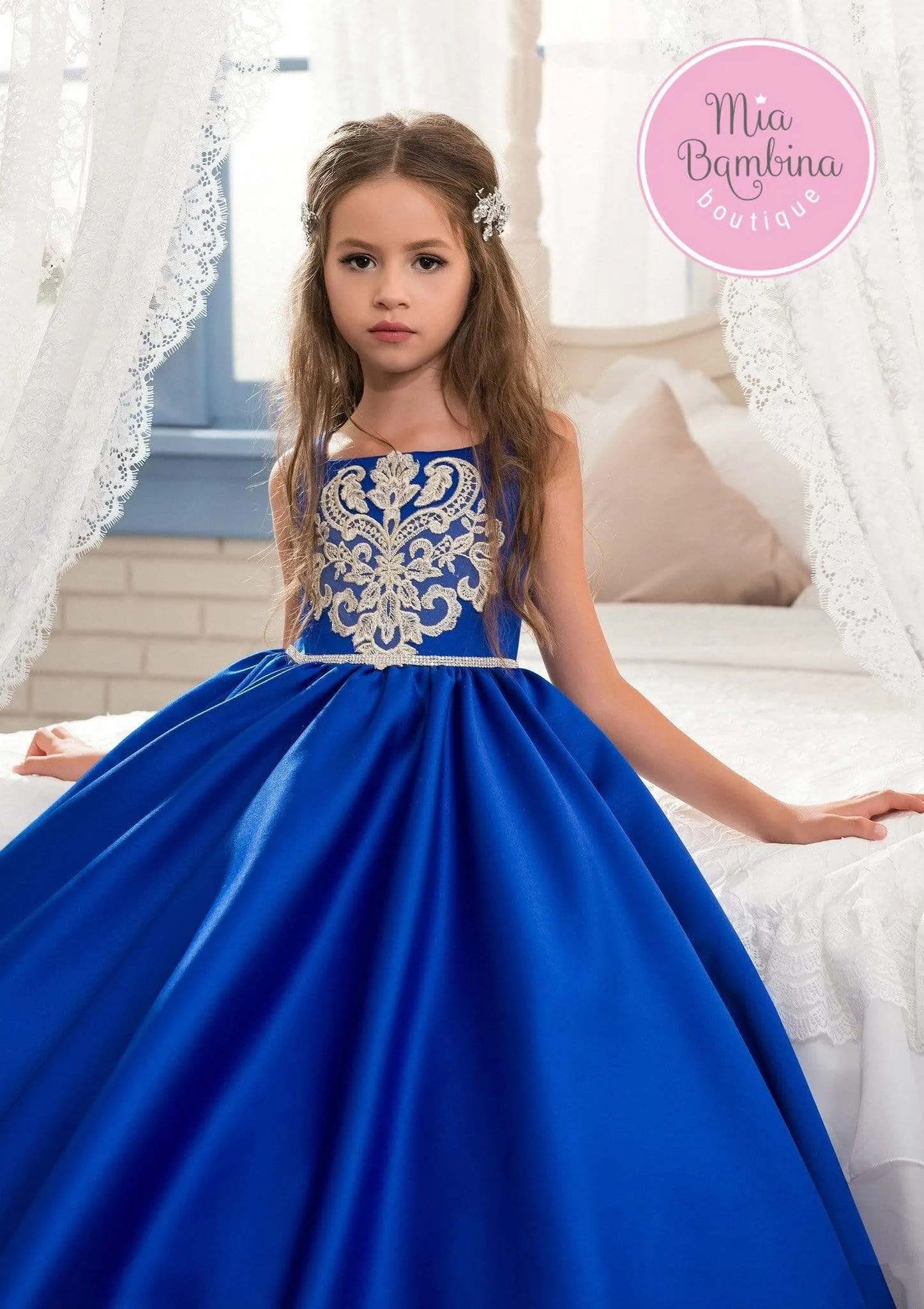 Glendale Royal Blue dress with Gold Lace