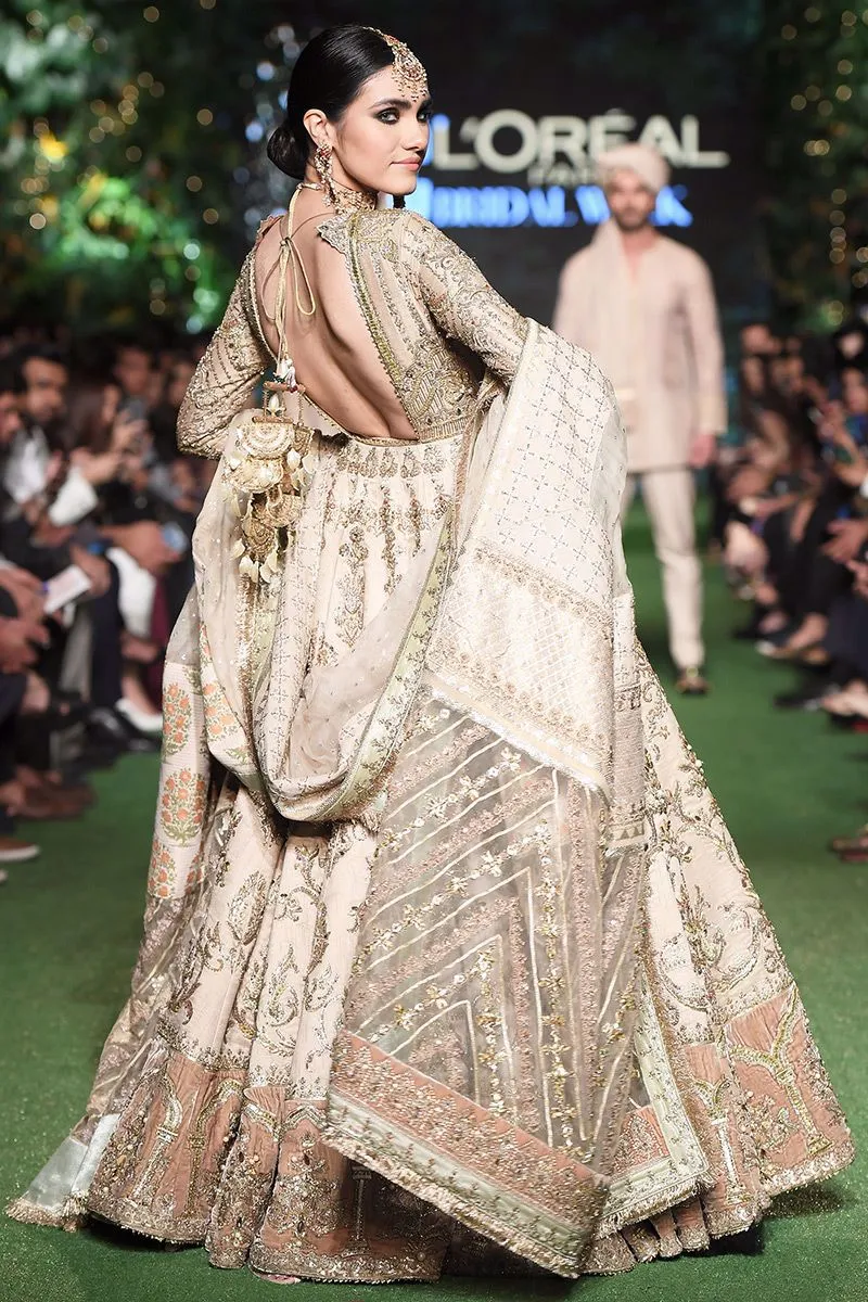 Golden Beige Lehenga Frock for Pakistani Wedding Dresses