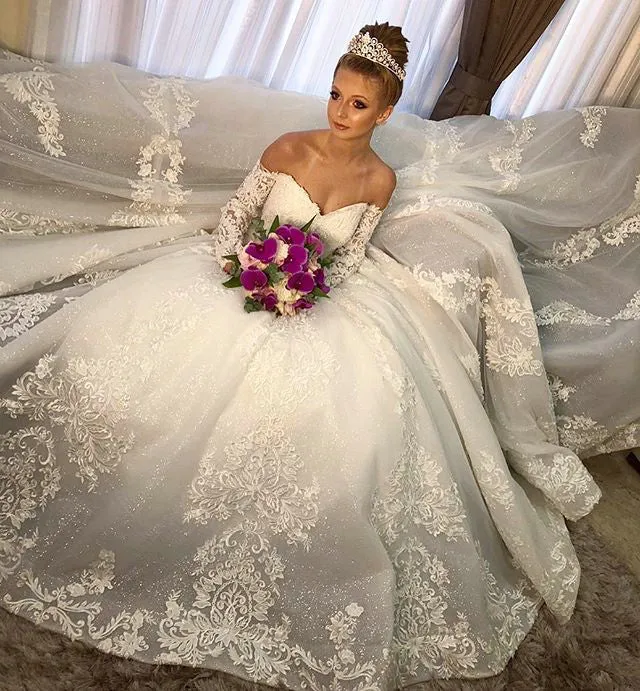 Gorgeous Lace Wedding Dress Full Sleeve Appliques Special Off The Shoulder Bridal Gown