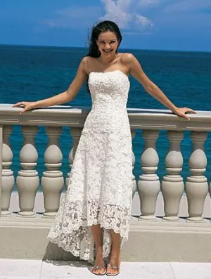Gorgeous Sheath Strapless Asymmetry-length Lace Wedding Dresses-708674