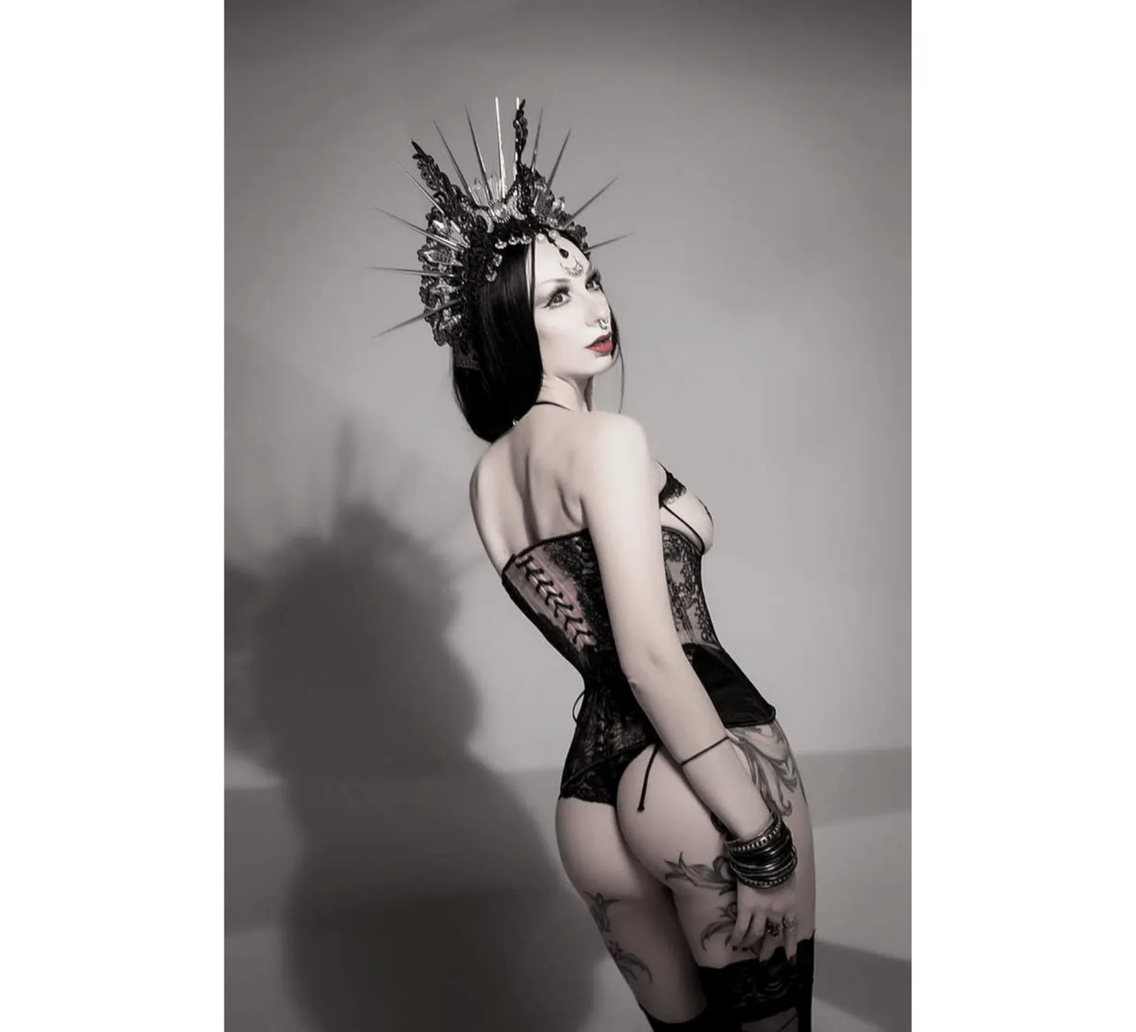 Gothic  burlesque black underbust silk corset
