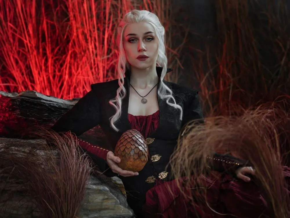 Gothic dragon style dress made of crushed taffeta with jacquard jacket