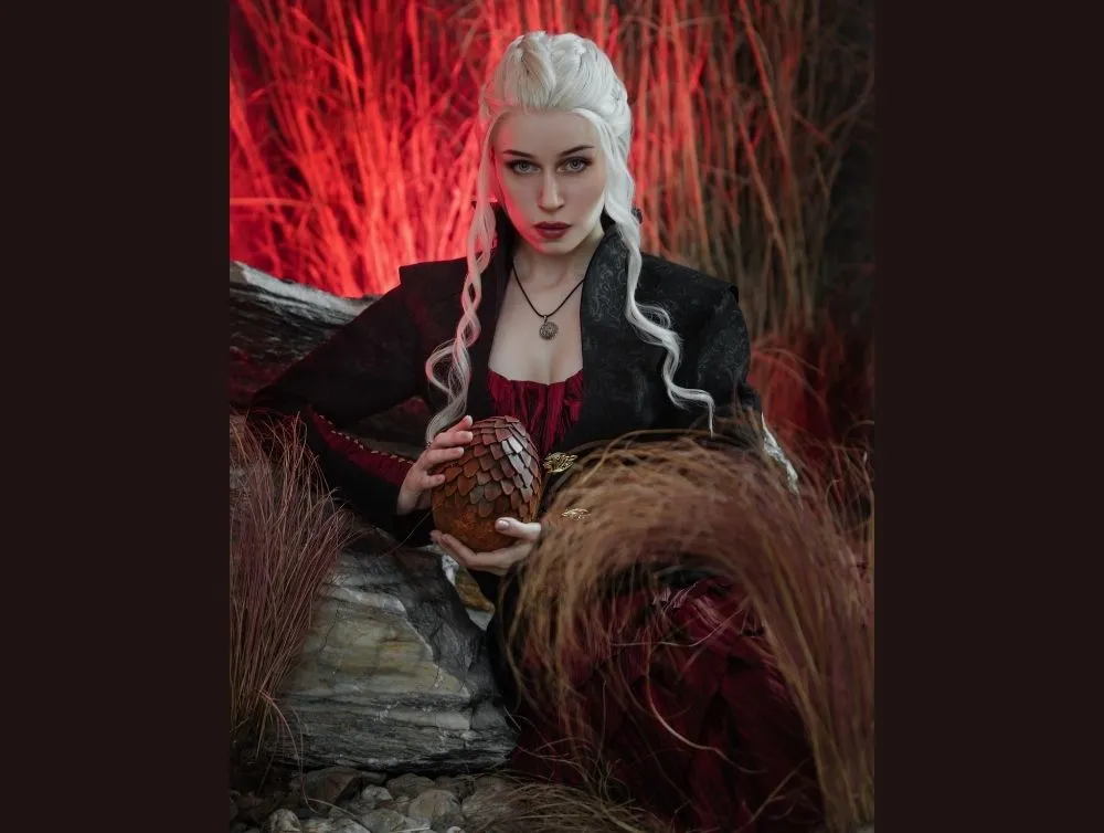 Gothic dragon style dress made of crushed taffeta with jacquard jacket