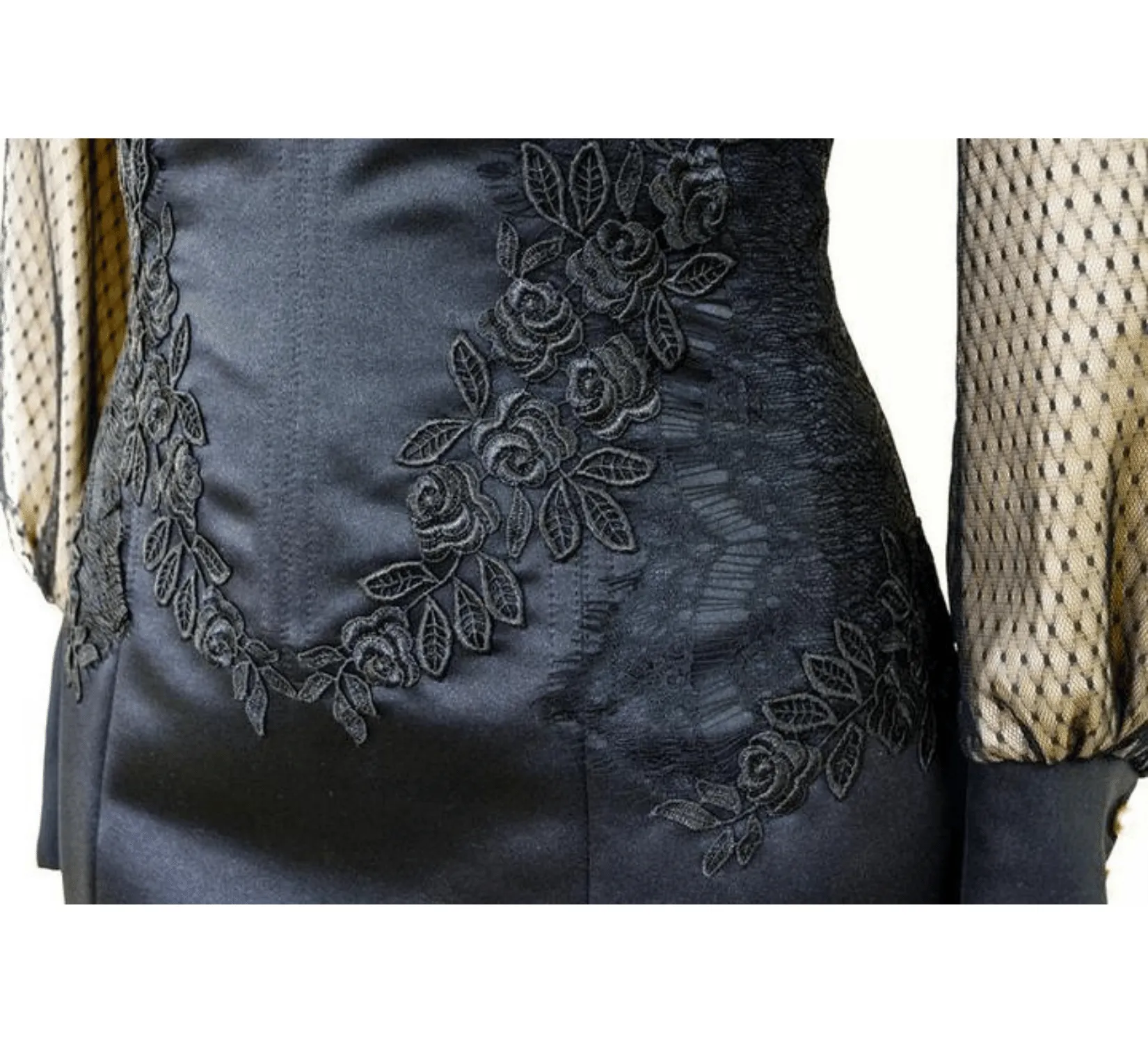 Gothic edwardian black cotton taffeta costume