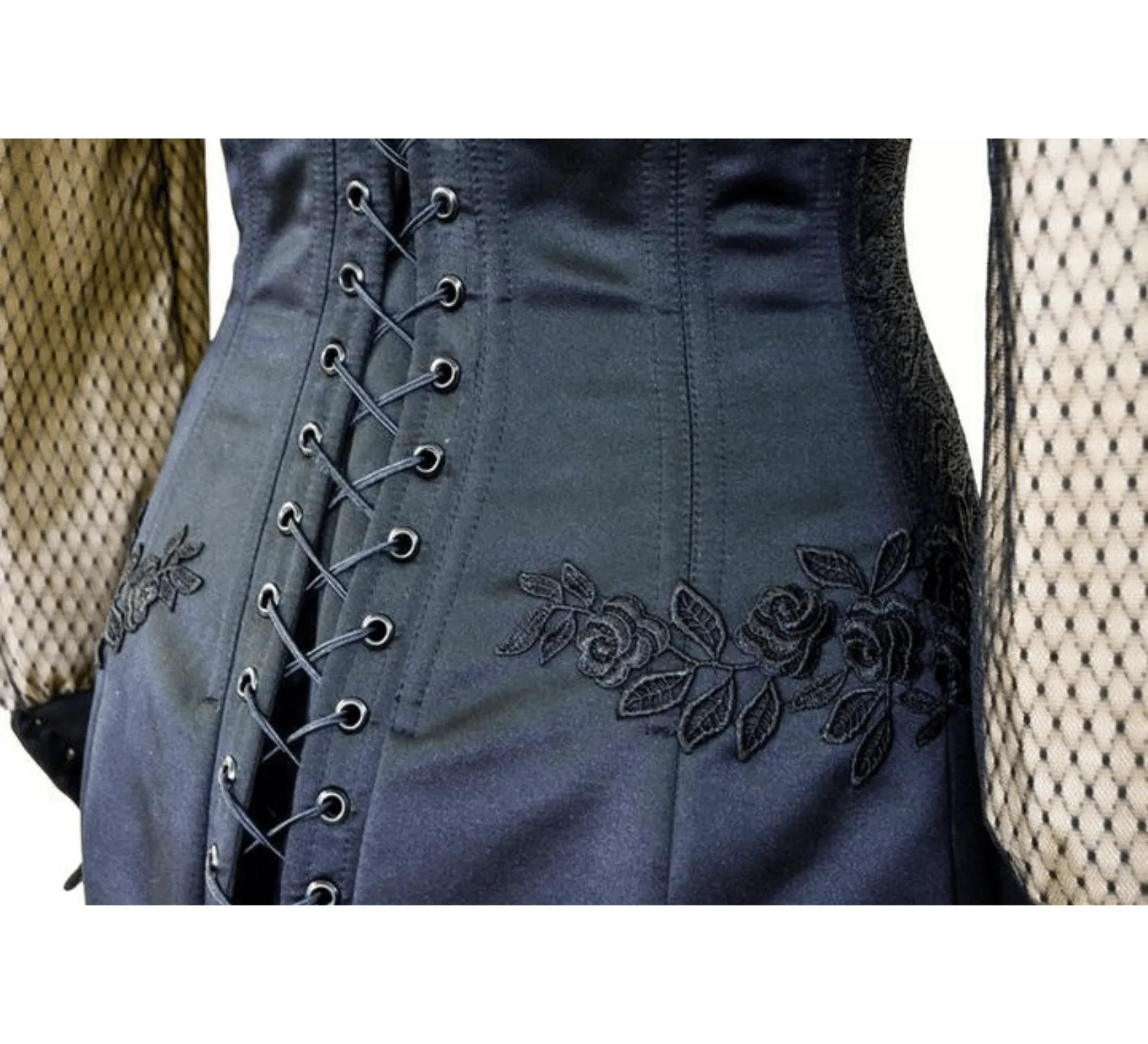 Gothic edwardian black cotton taffeta costume