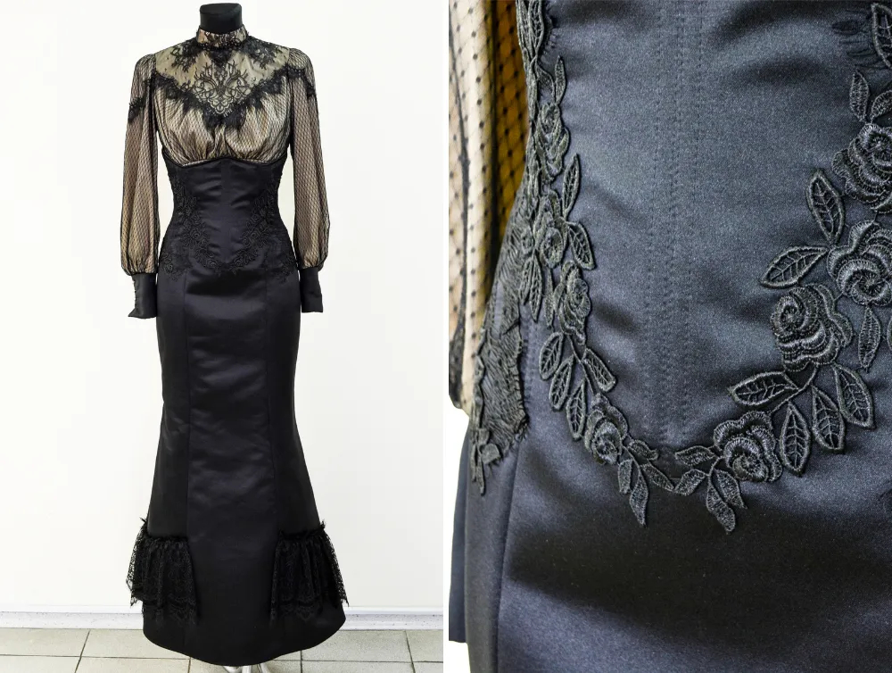 Gothic edwardian black cotton taffeta costume