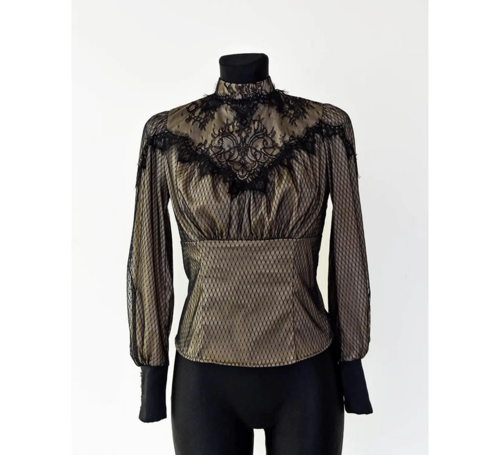 Gothic edwardian black cotton taffeta costume