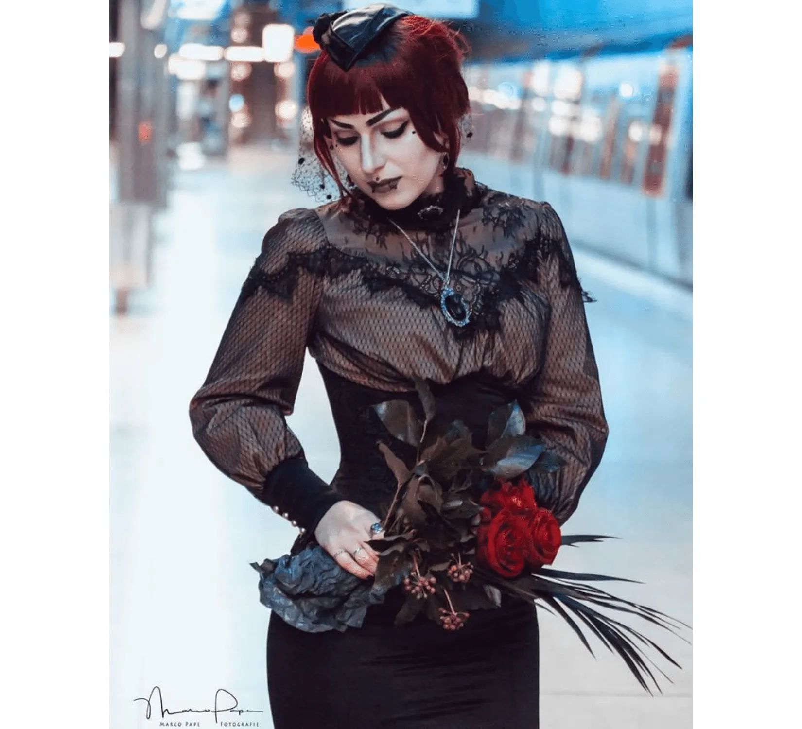Gothic edwardian black cotton taffeta costume