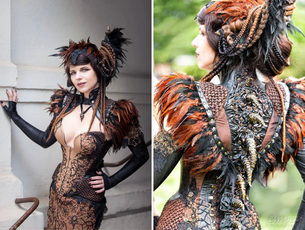Gothic fantasy harpy demon taffeta eco leather costume