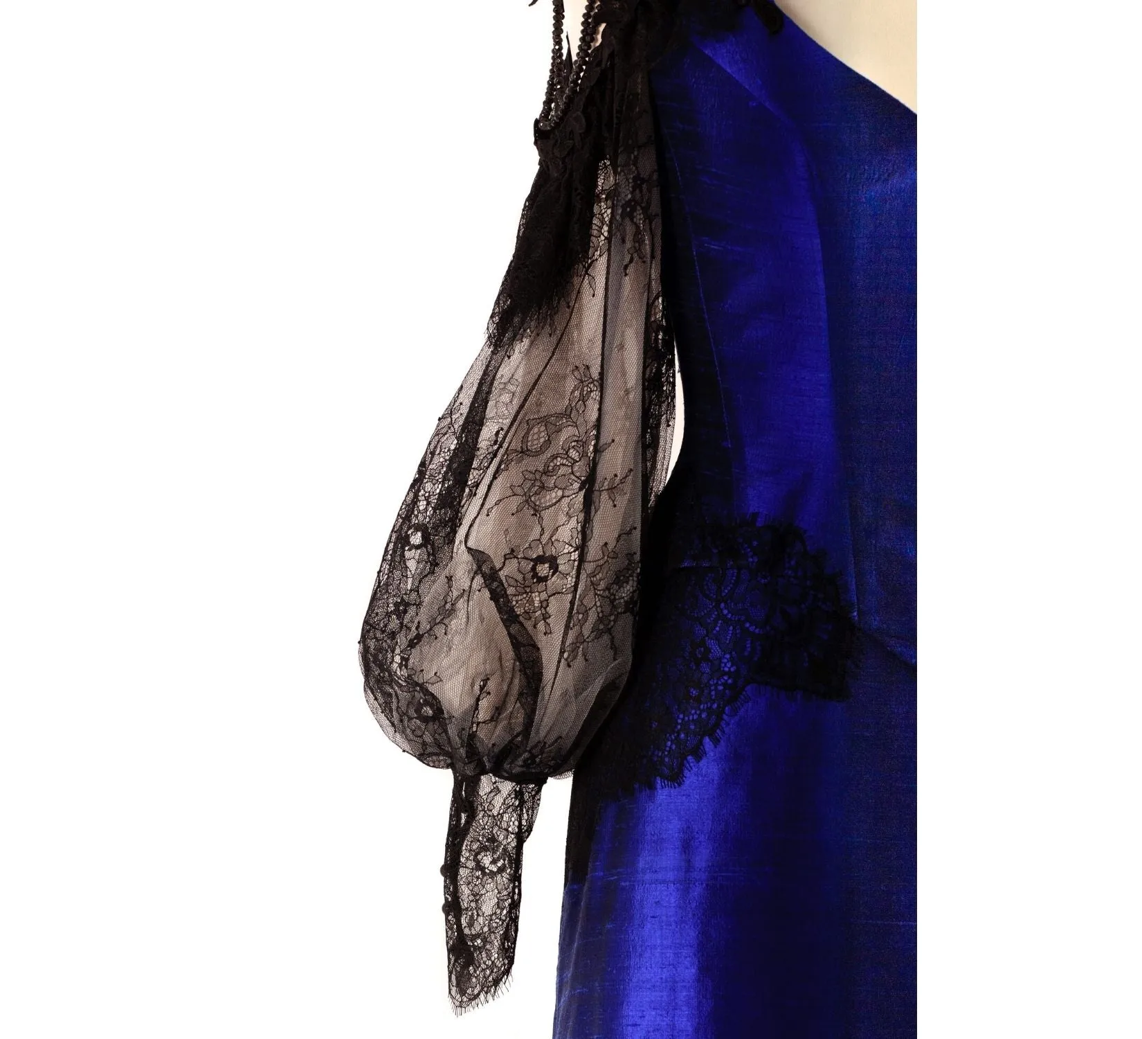 Gothic fantasy Midnight blue silk wedding dress