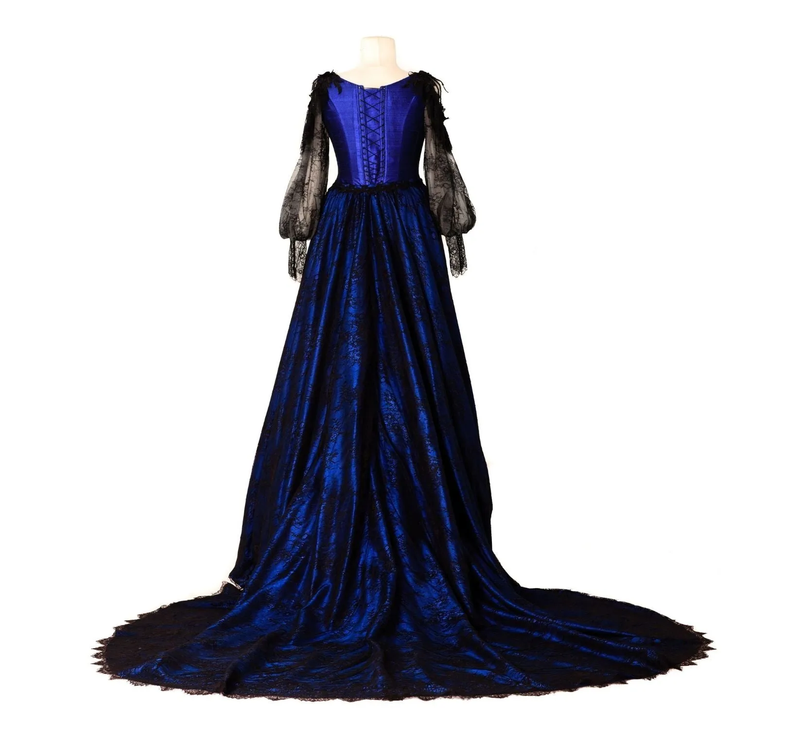 Gothic fantasy Midnight blue silk wedding dress