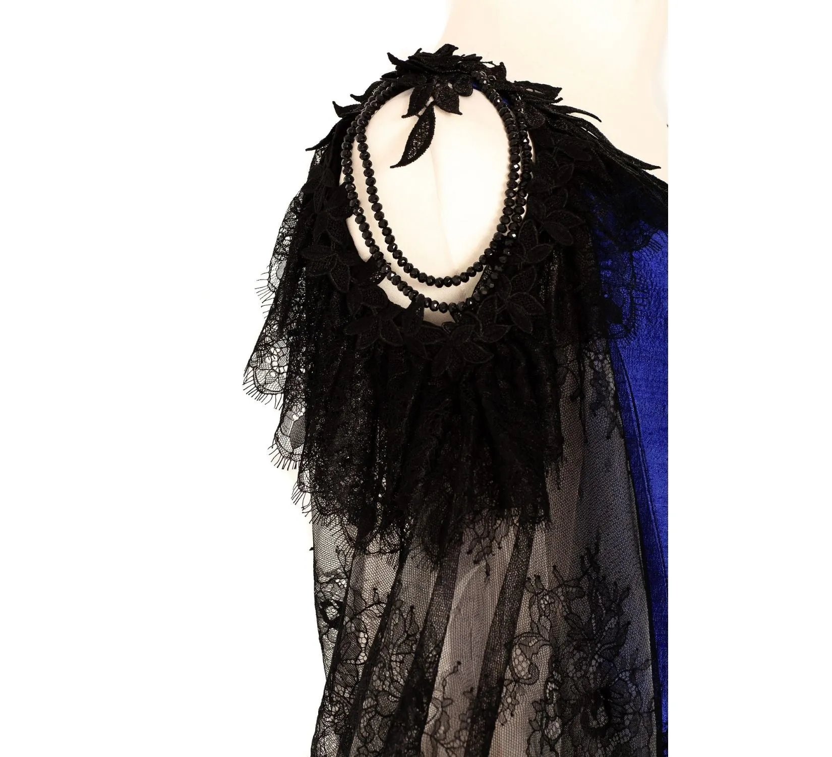 Gothic fantasy Midnight blue silk wedding dress