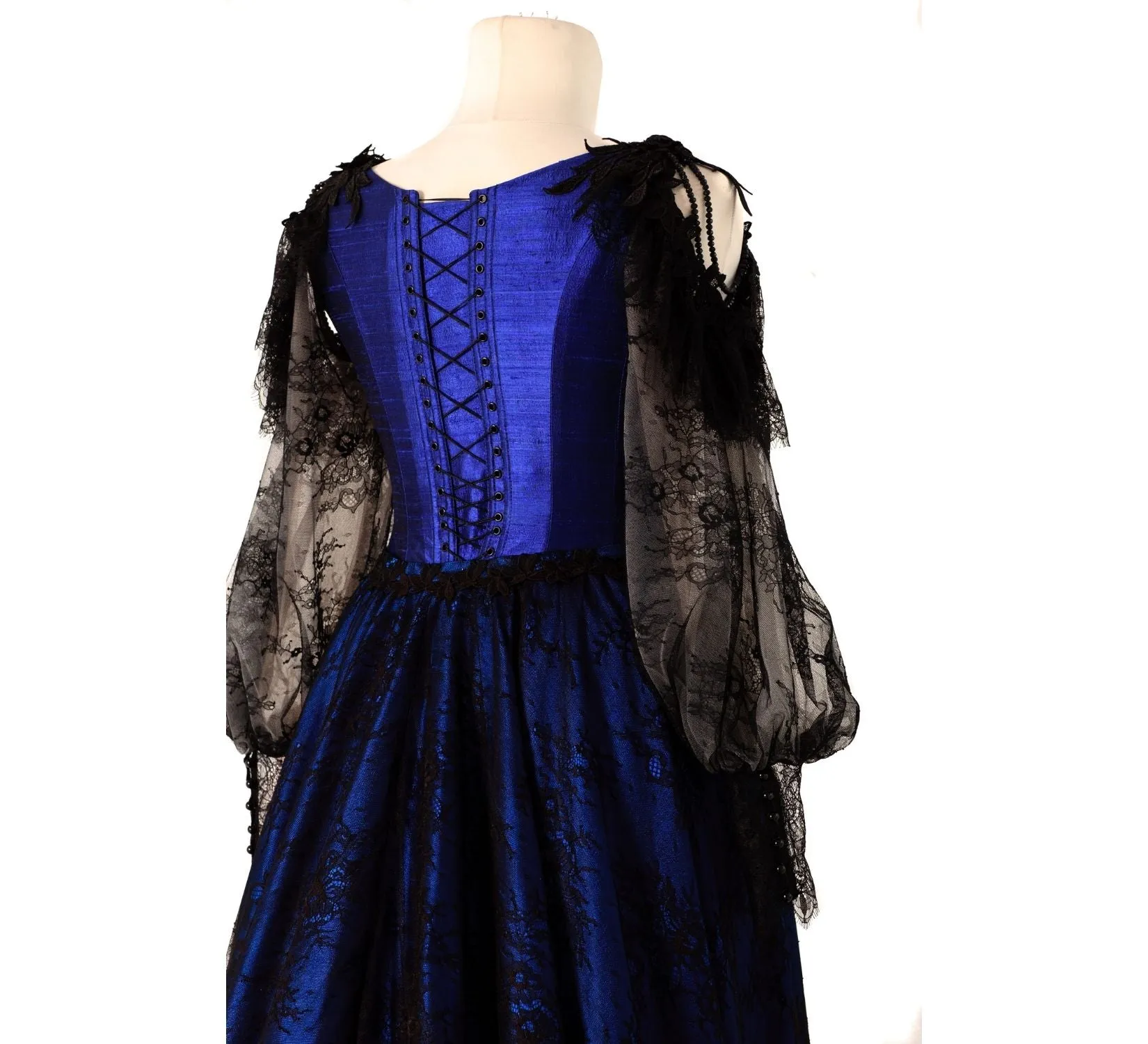 Gothic fantasy Midnight blue silk wedding dress