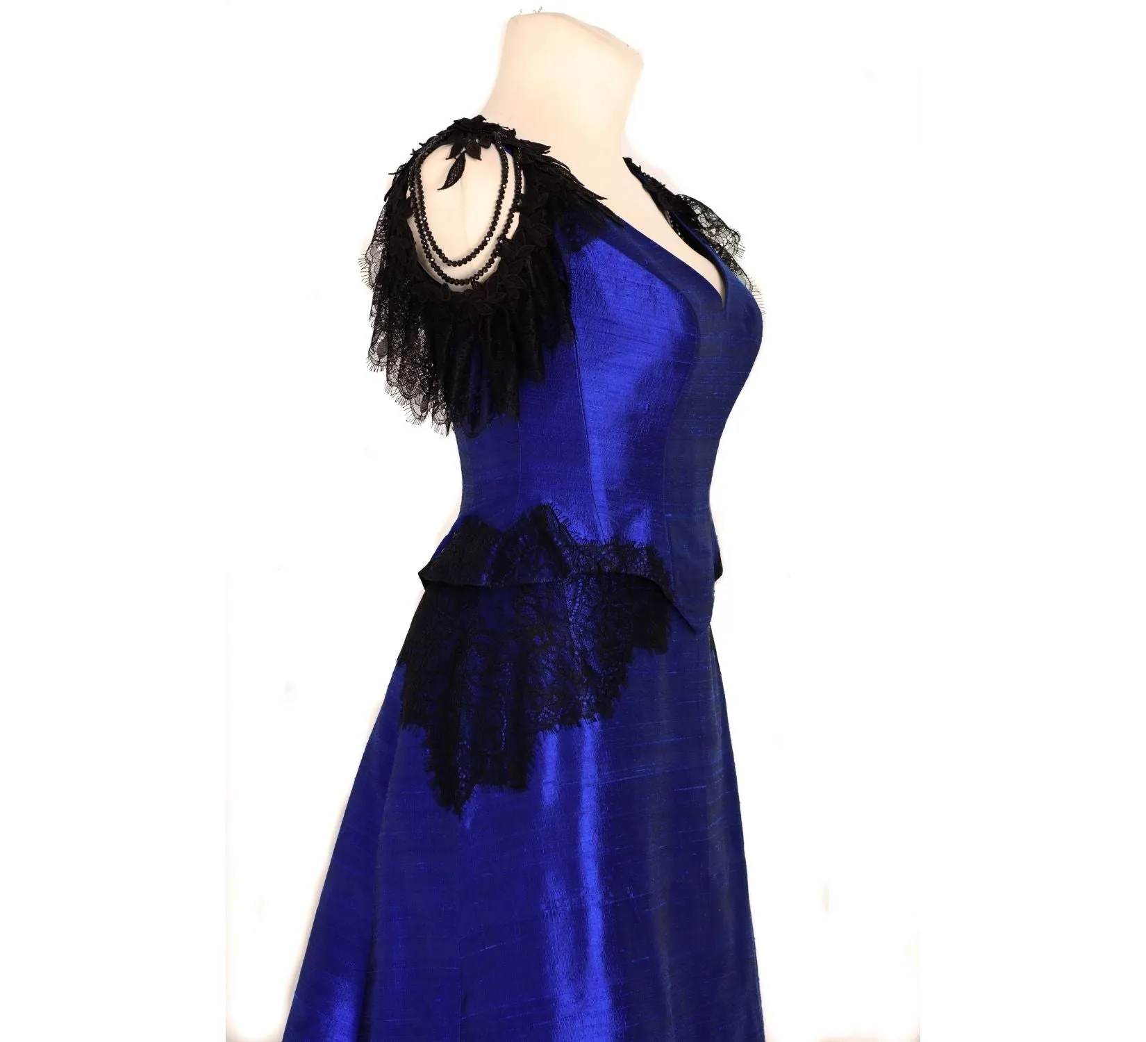 Gothic fantasy Midnight blue silk wedding dress
