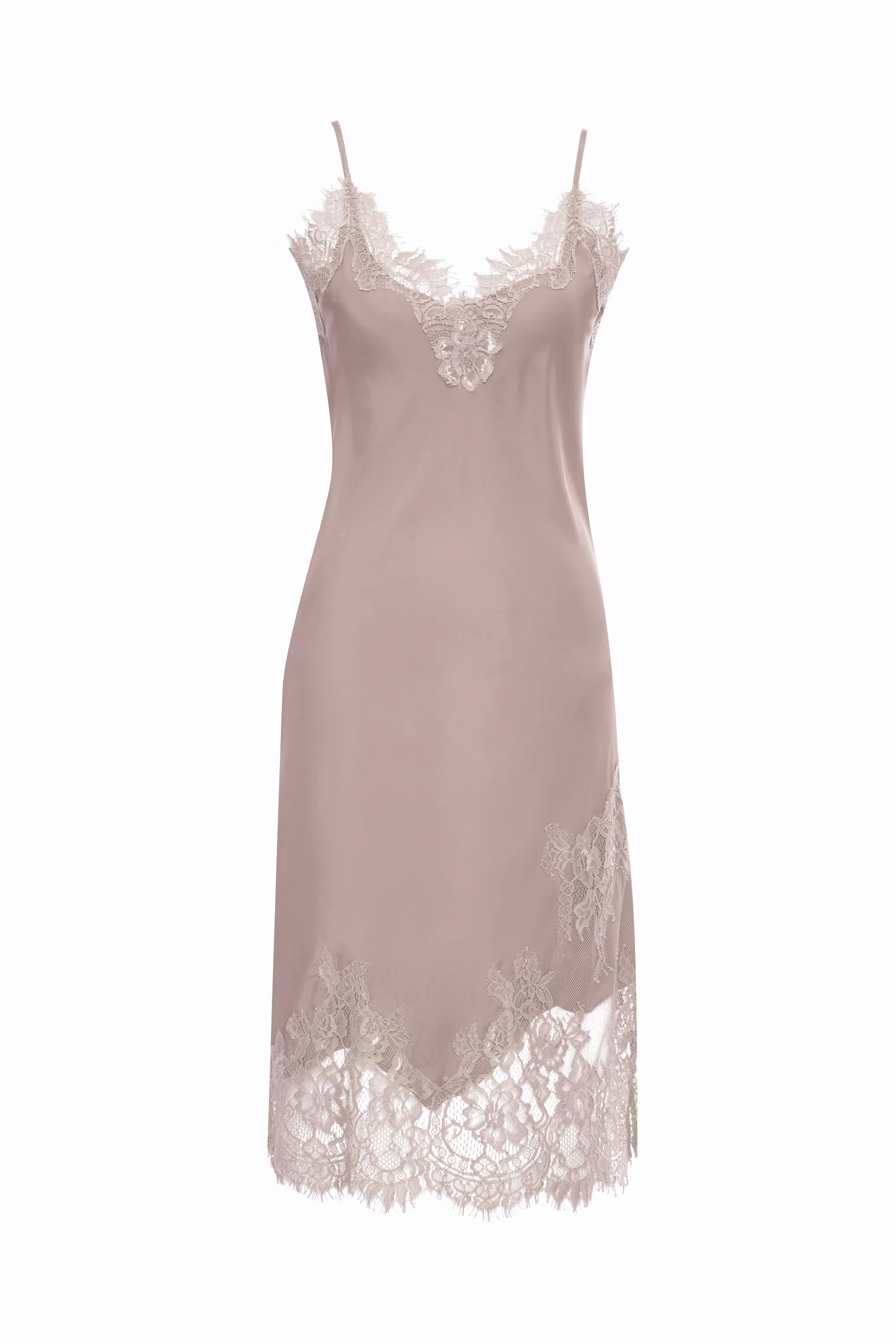Grace Lace Silk Dress - Nude Crystal