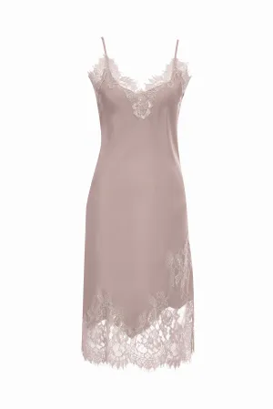 Grace Lace Silk Dress - Nude Crystal