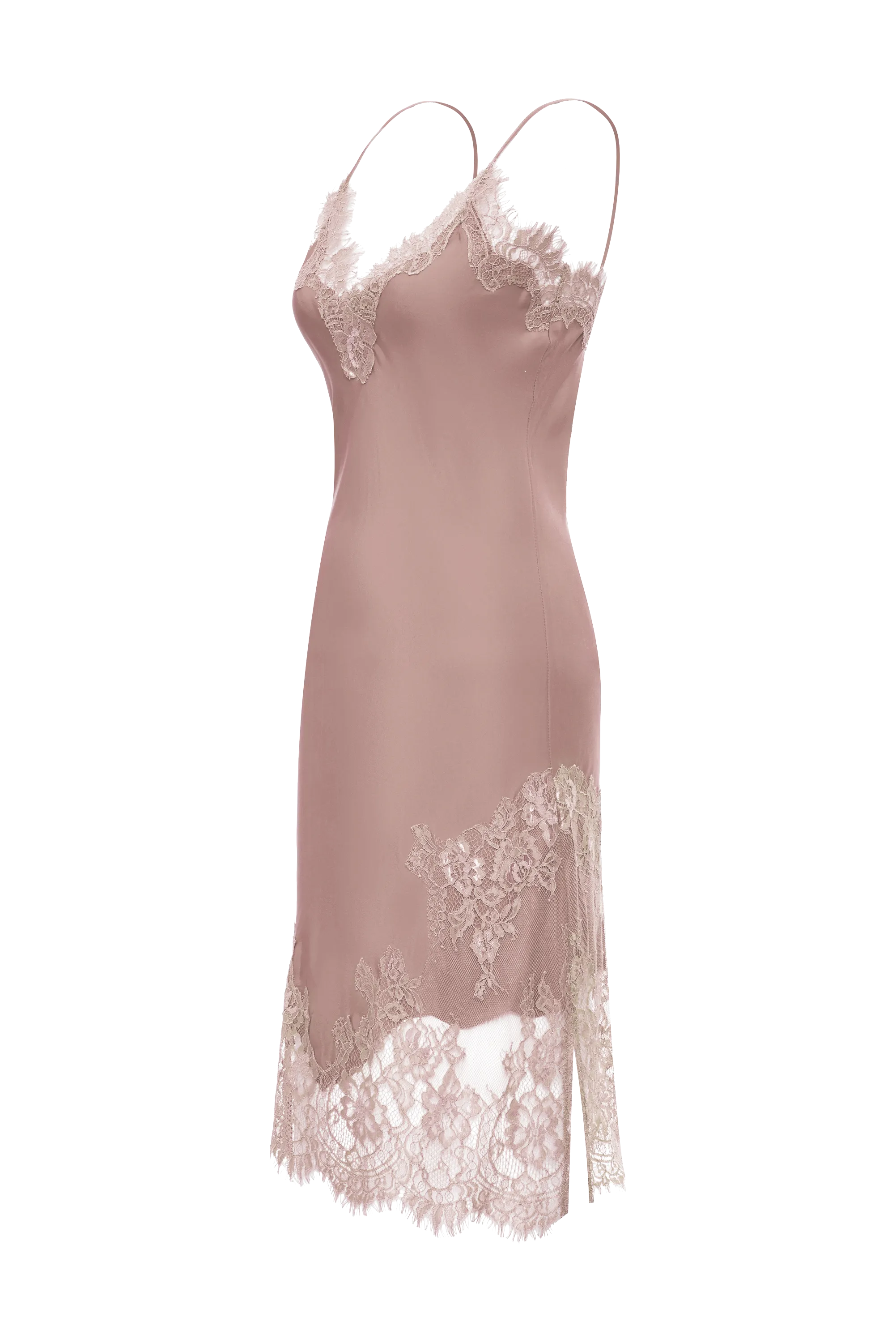 Grace Lace Silk Dress Pastel Rose