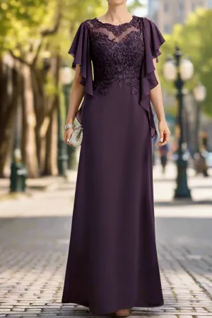 Grape Chiffon Mother of The Bride Dresses with Lace Appliques