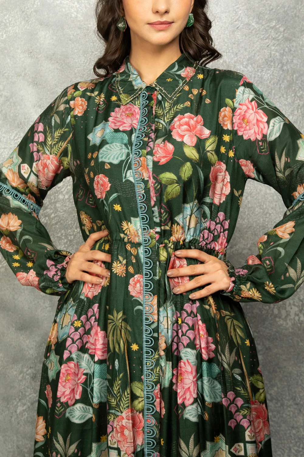 Green Floral Printed Dress