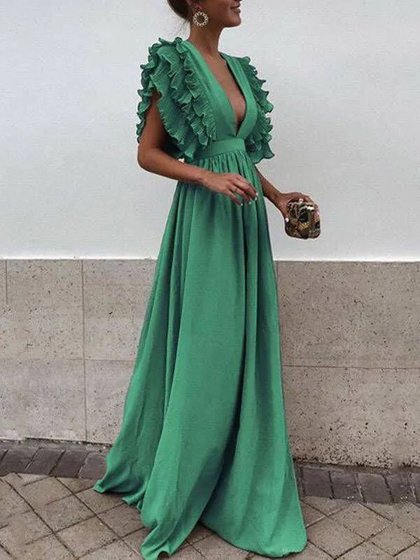 Grey Chiffon V Neck A Line Simple Long Bridesmaid Prom Dresses, TYP1444