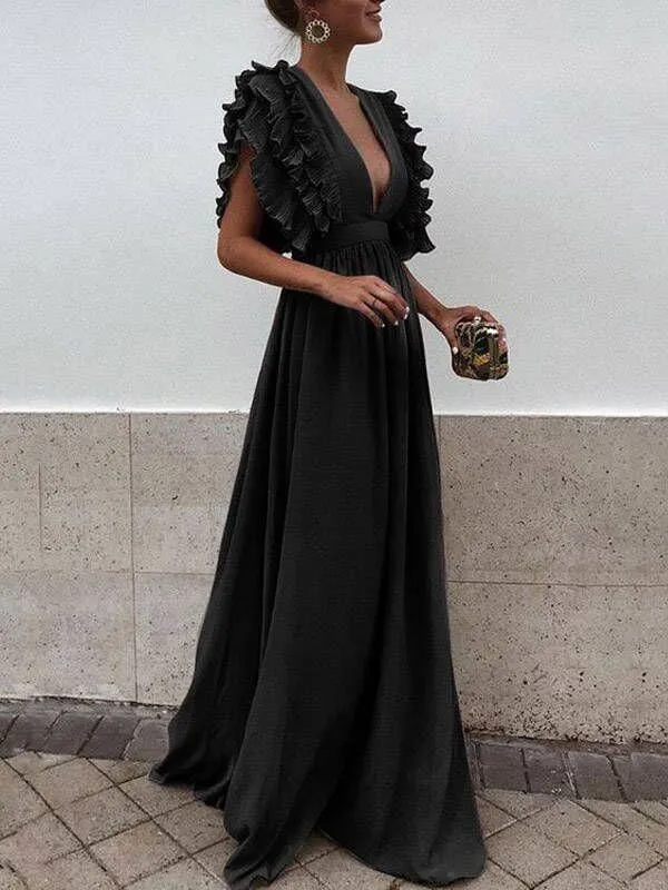 Grey Chiffon V Neck A Line Simple Long Bridesmaid Prom Dresses, TYP1444