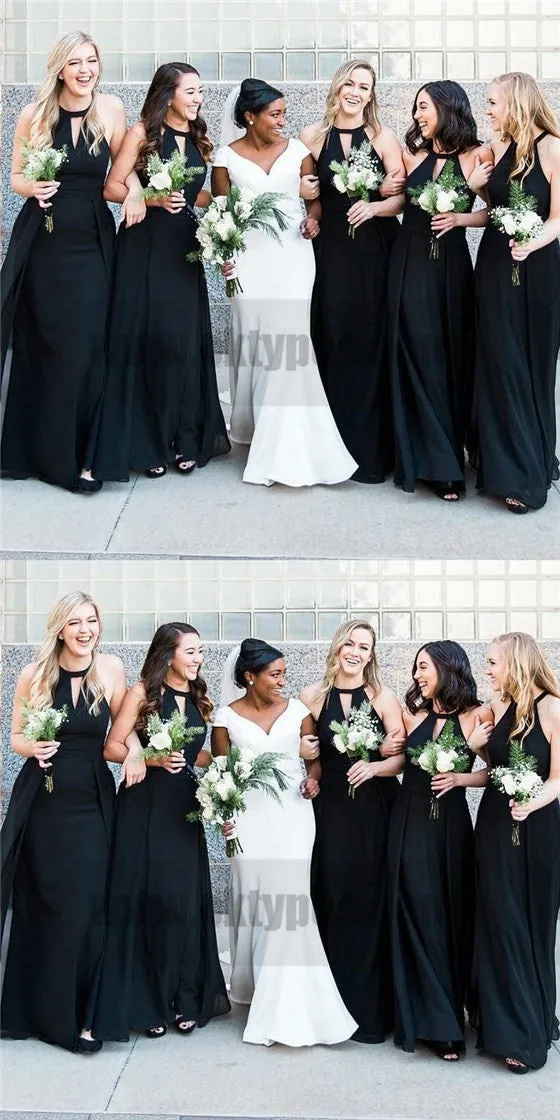 Halter Custom Chiffon Long Black Bridesmaid Dresses, TYP0811