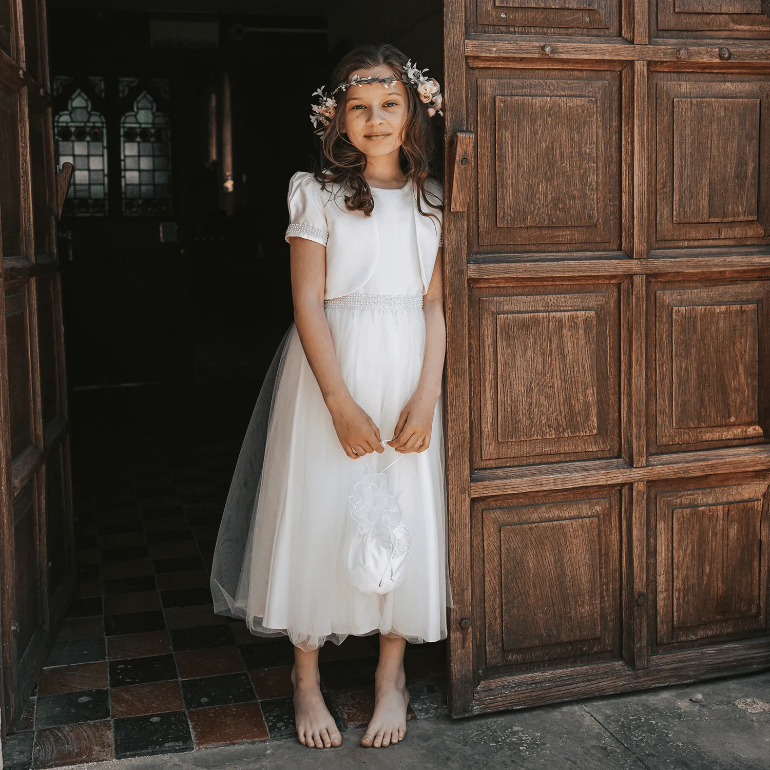 Harper Flower Girl Dress - Ivory with Petal Bag