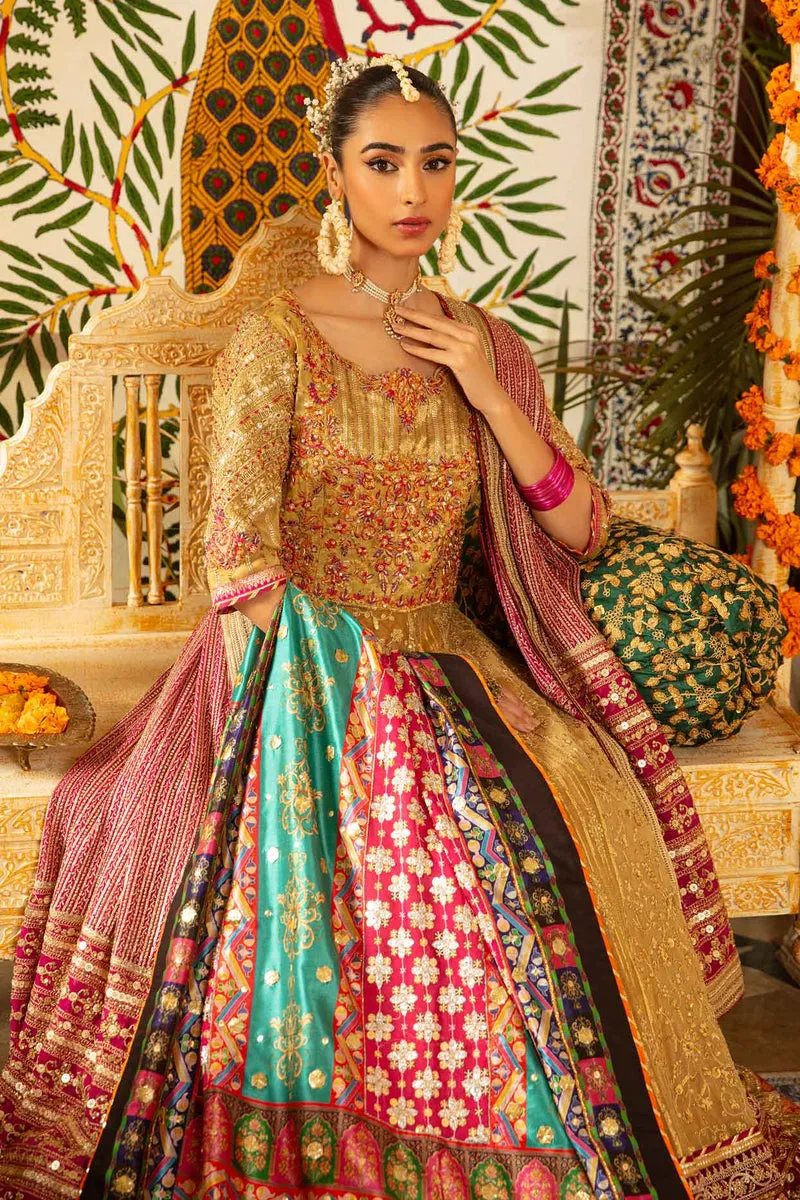 Heavily Embellished Golden Pakistani Wedding Dress Pishwas Frock