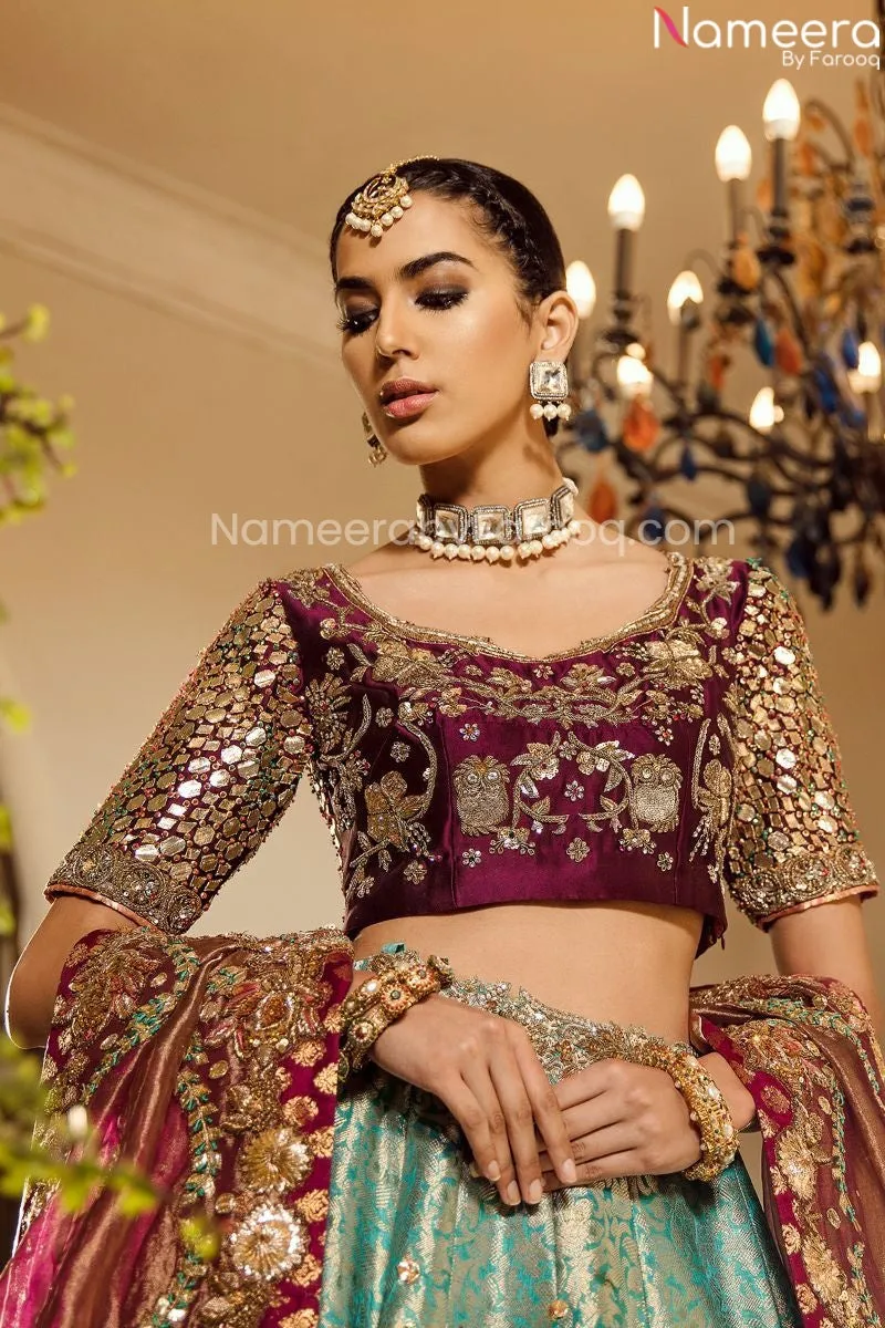 Heavily Worked Blue and Purple Lehenga Attire #BN814